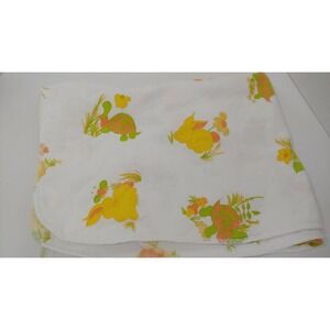 vintage baby receiving blanket yellow bunnies orange green turtles lightweight
